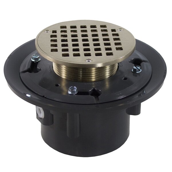 Jones Stephens 4in. Heavy Duty PVC Drain Base with 3-1/2in. Metal Spud and 5in. Nickel Bronze Strainer D49257 - main